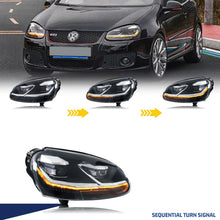 Load image into Gallery viewer, inginuity time LED GTI Headlights for Volkswagen VW Golf 5 MK5 V Rabbit Jetta 2006-2010 White/Golden DRL Projector Sequential Turn Signal Front Lamps Assembly
