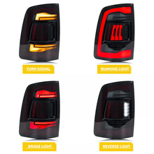 Load image into Gallery viewer, inginuity time LED Black Tail Lights for Dodge Ram 1500 2500 3500 2009-2018 2019-2023 Classic Start-up Animation Rear Lamps Assembly
